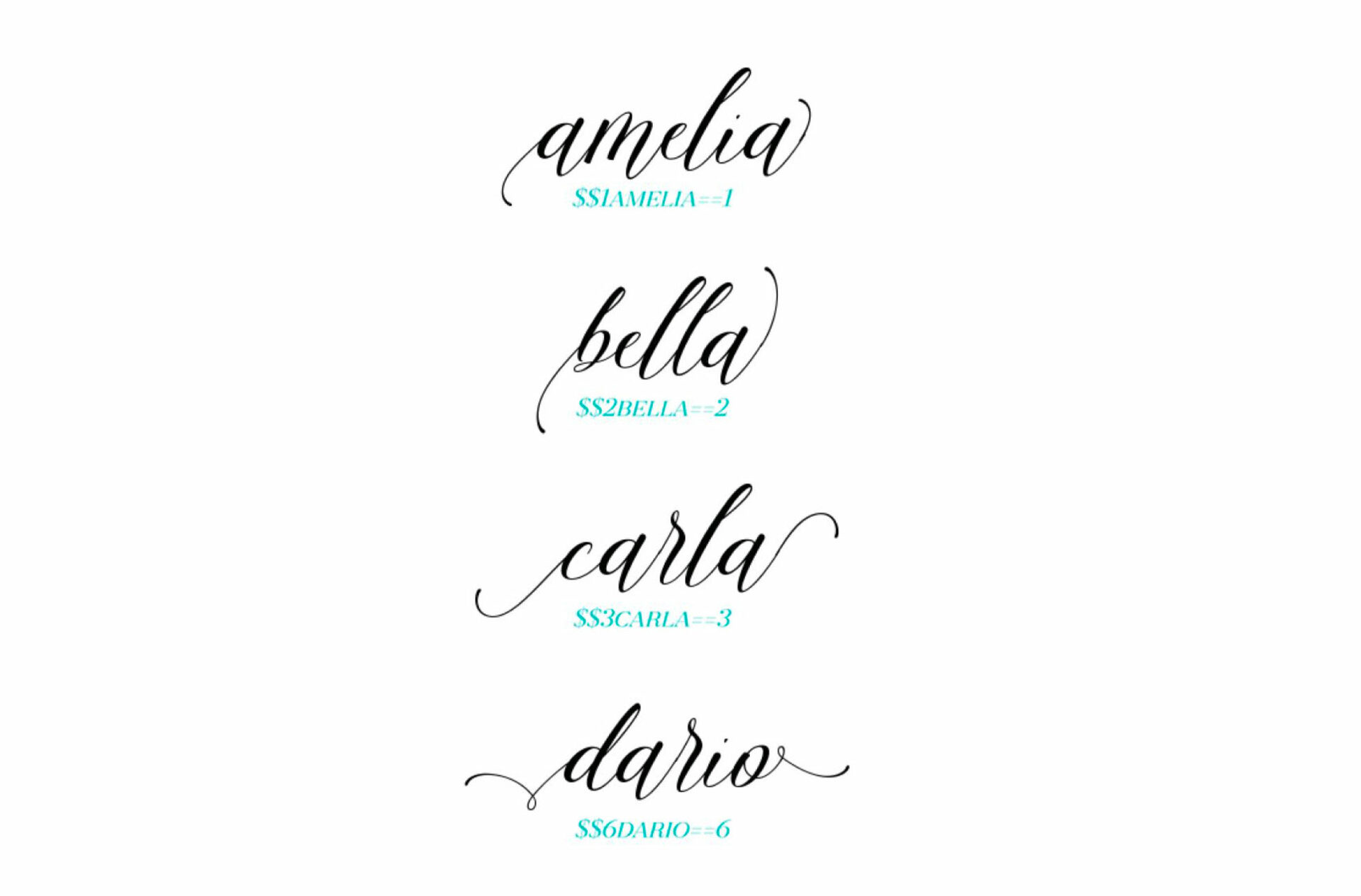 Amelia, font, swashes