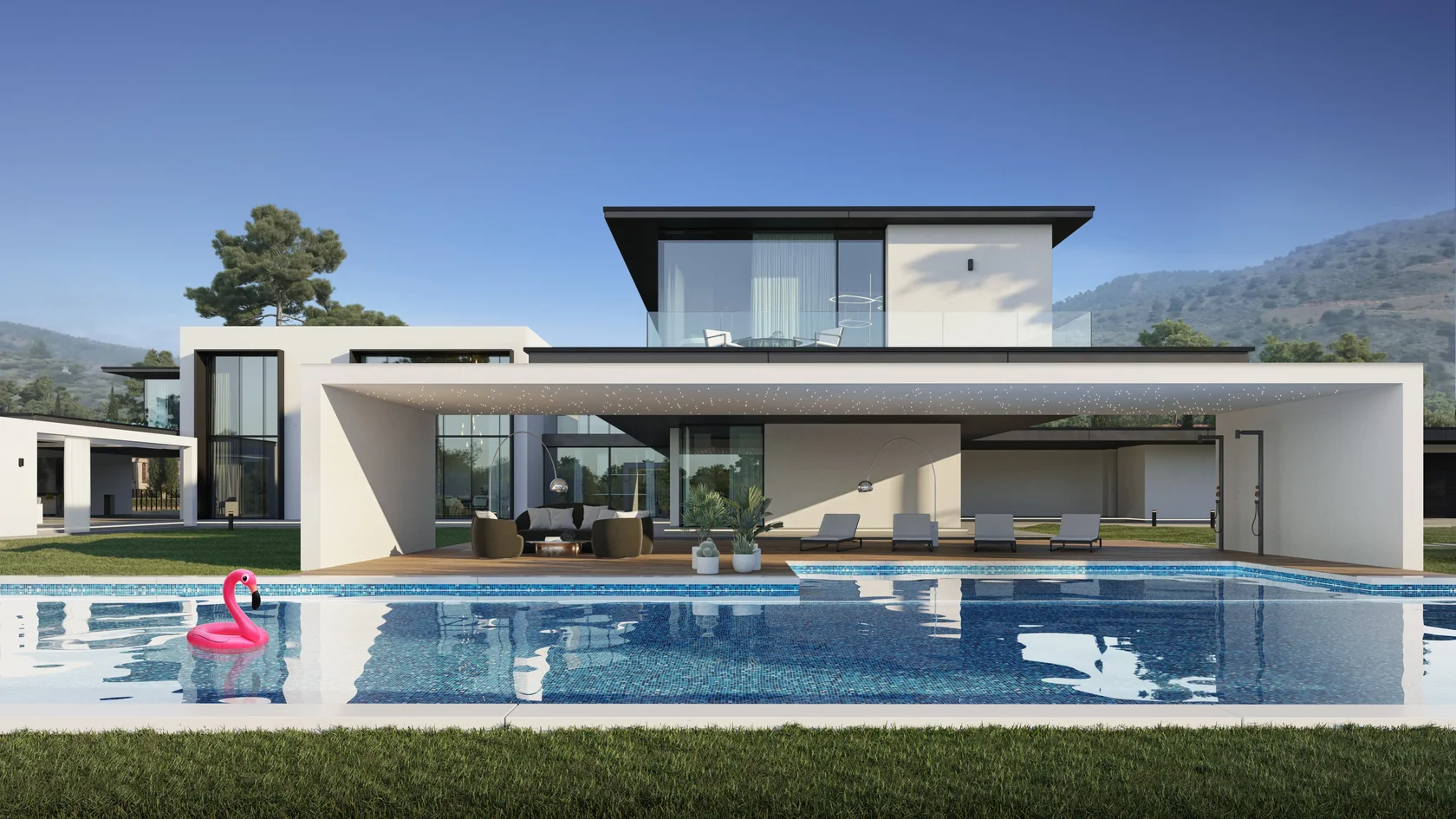 This cottage is located in a modern suburban community, whose architecture is inspired by the classic designs of Frank Lloyd Wright