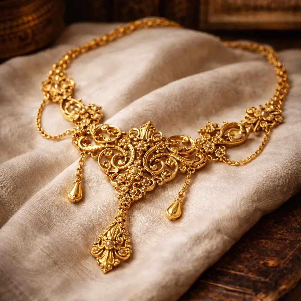 Вінтажне золоте кольє у вікторіанському стилі — класична прикраса з чистого золота для шиї