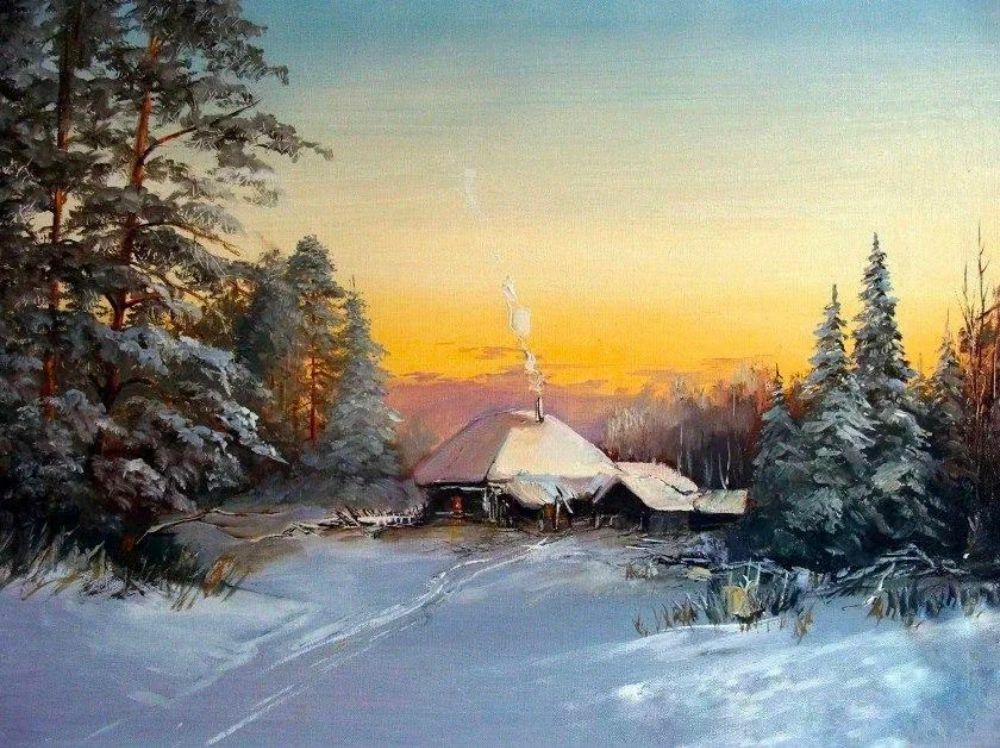 Зимний пейзаж с домиками