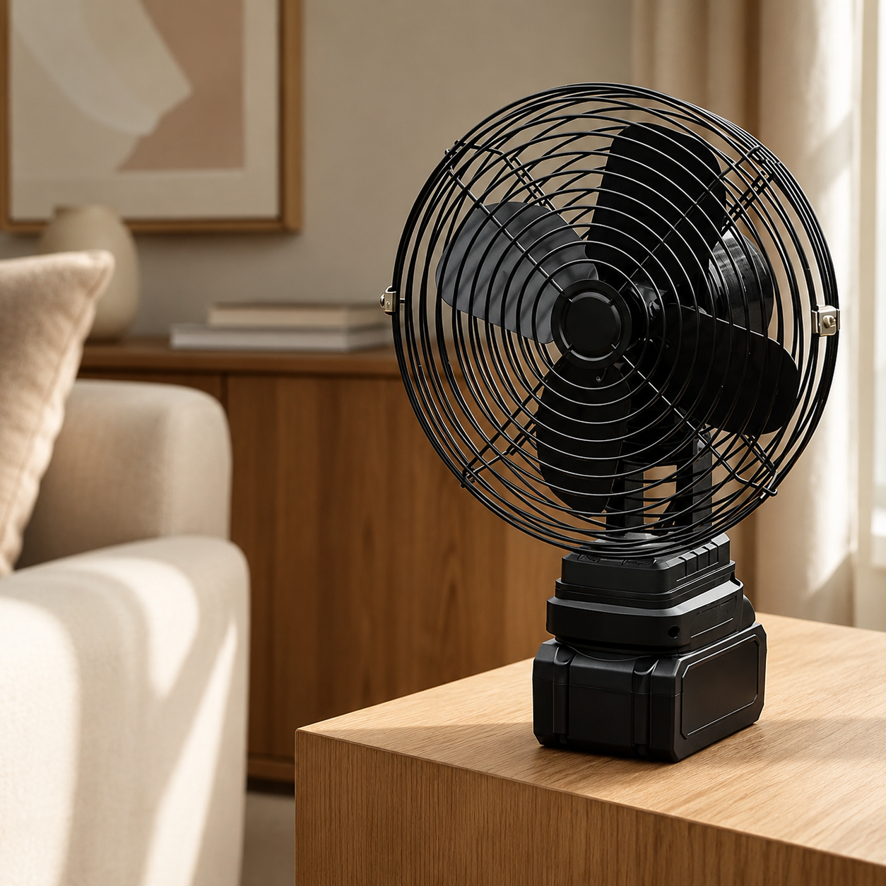 Акумуляторний вентилятор чорний Lithium Electric Fan 48V, портативний бездротовий вентилятор