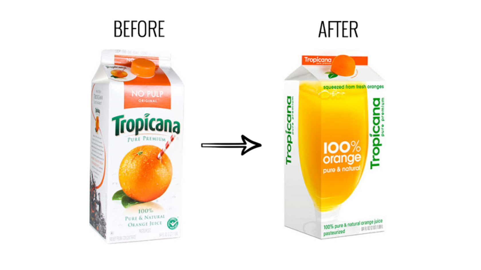 Tropicana orange juice packaging redesign with minimal look