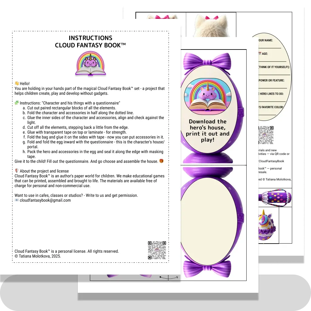 Character Dog and his things with a questionnaire purple-pink