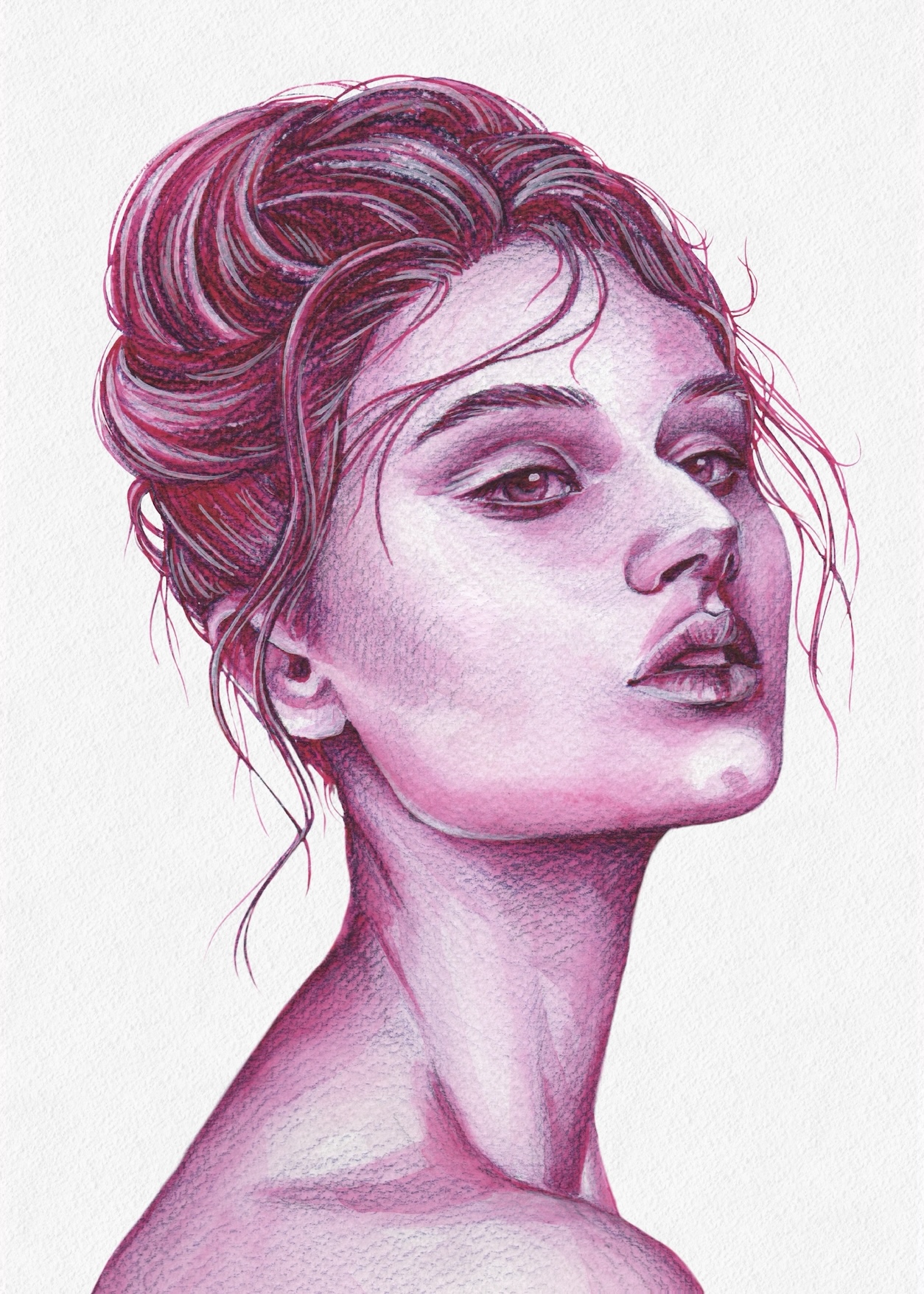 PINK GIRL female woman portrait by artist VELLY vellyart artvelly purchase painting купить картину, акварельный портрет девушки женщины Вэлли художник vellyart.com