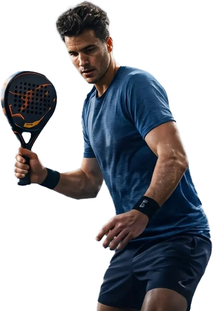Padel player on court holding racket