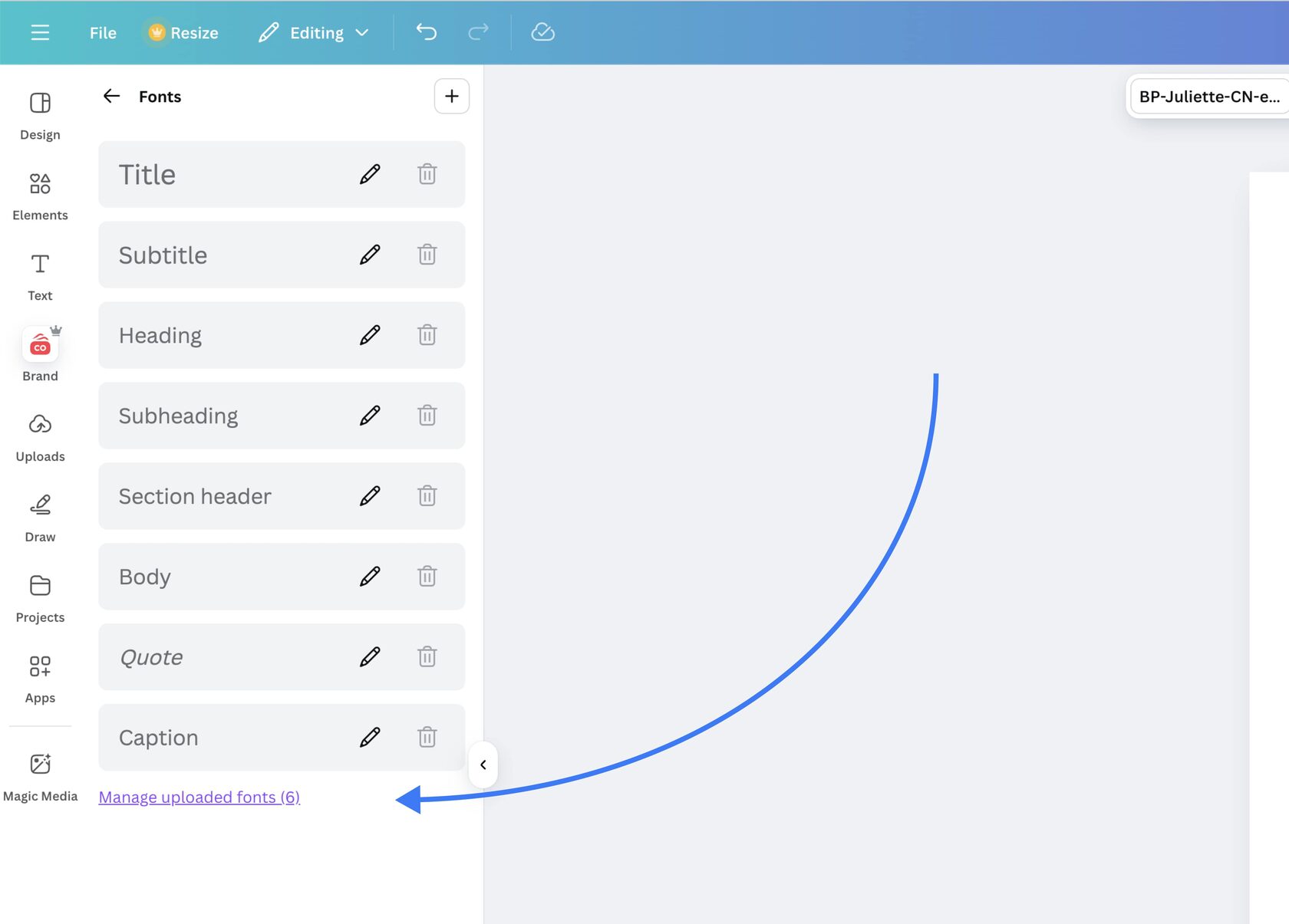 How to delete fonts on Canva app