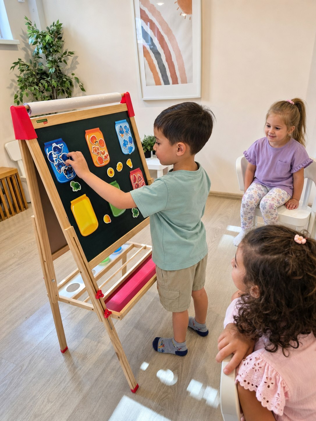 Вымышленные дети занимаются у магнитной доски в KIDDO