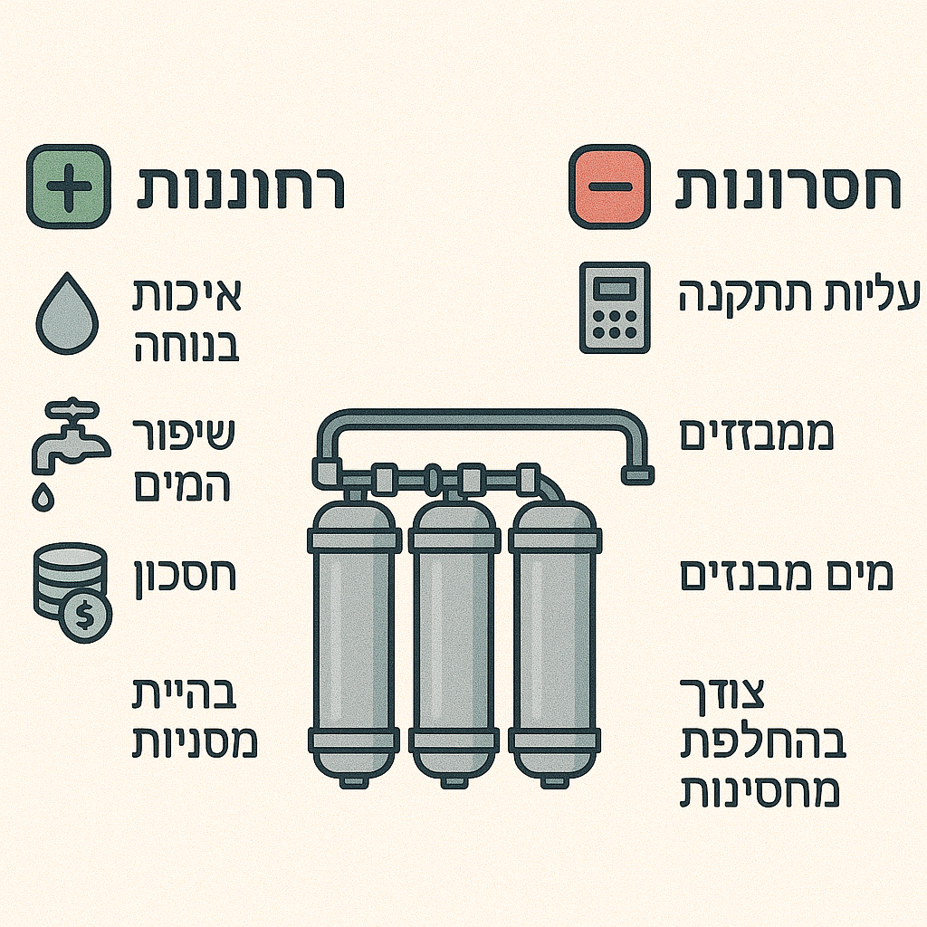 אינפוגרפיקה של יתרונות וחסרונות של מערכת אוסמוזה הפוכה