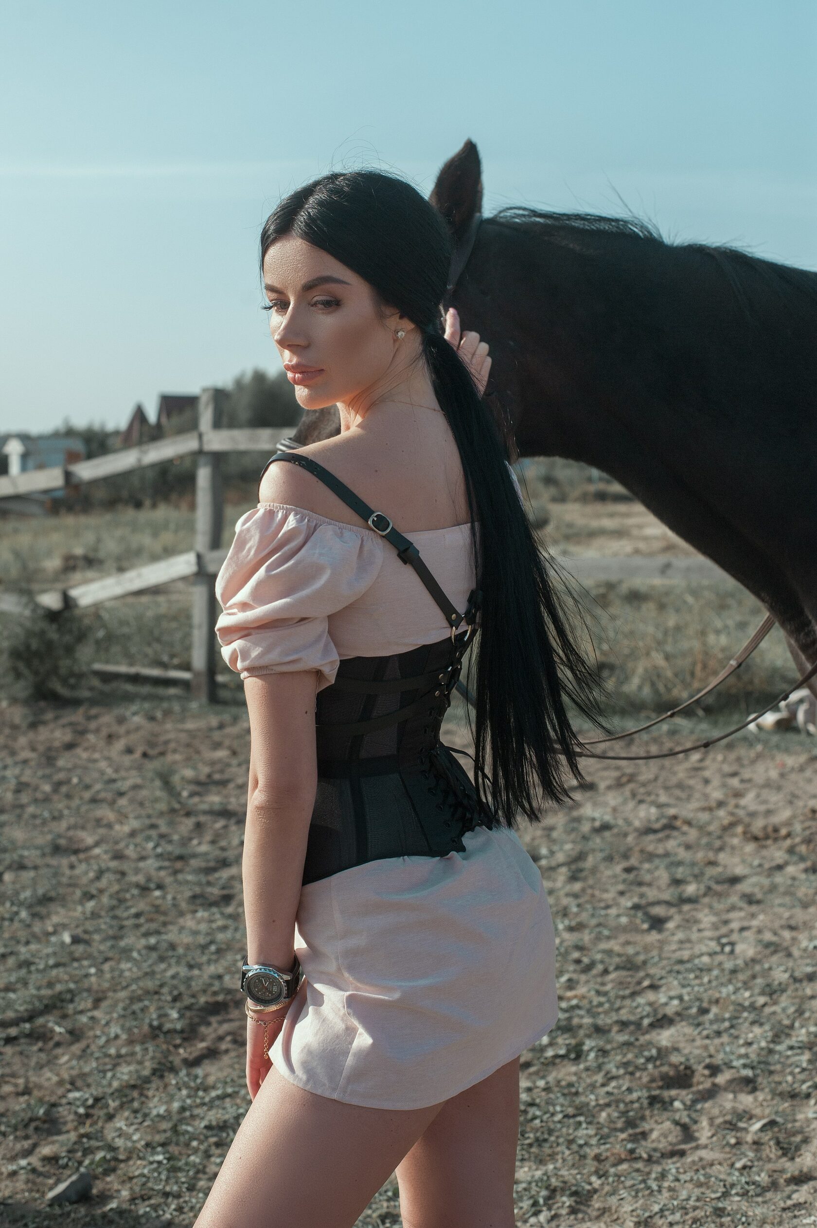 woman in black underbust corset