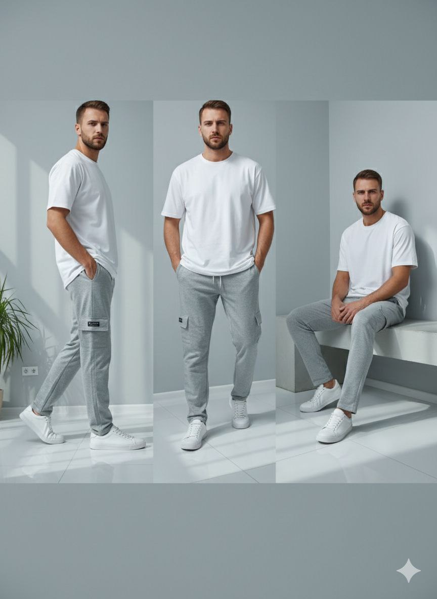 Чоловічі сірі штани карго з кишенями 