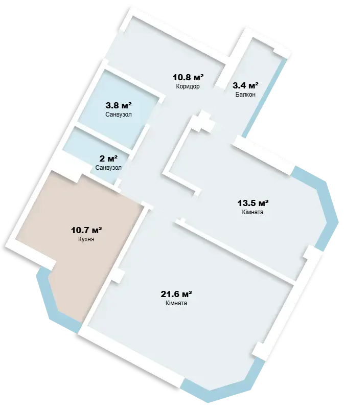 2-комнатная квартира в ЖК Монблан — планировка 3