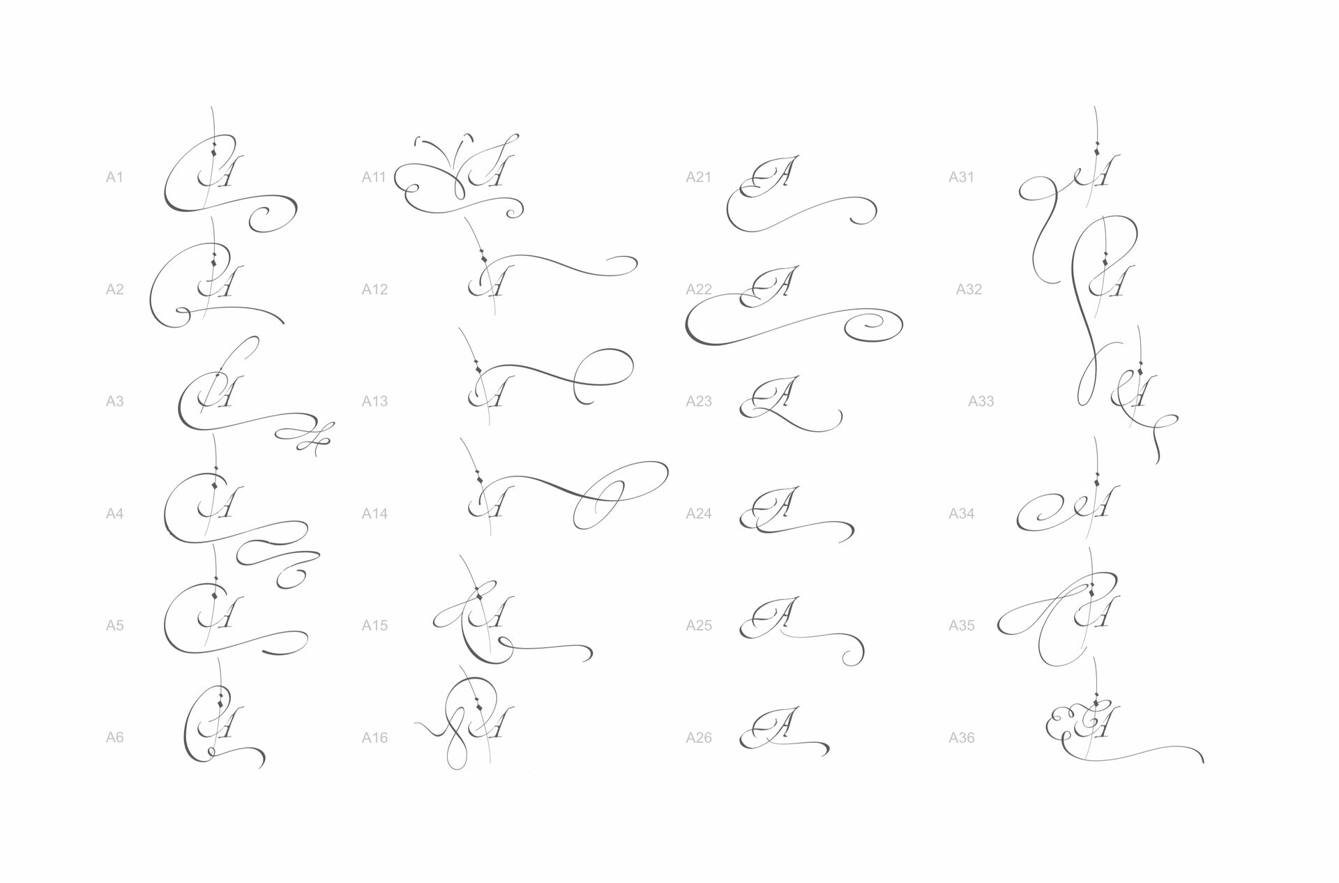 Cardinal font, swashes for capital letter A