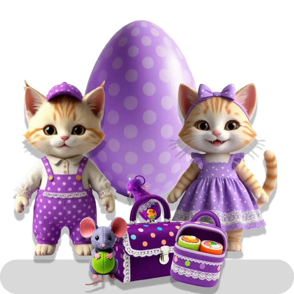 Character Cats and his things with a questionnaire Purple