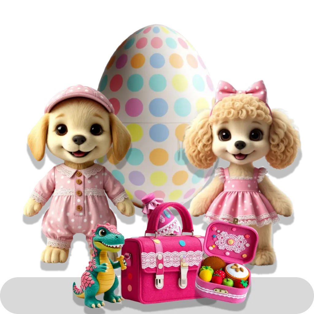 Character Dogs and his things with a questionnaire Pink