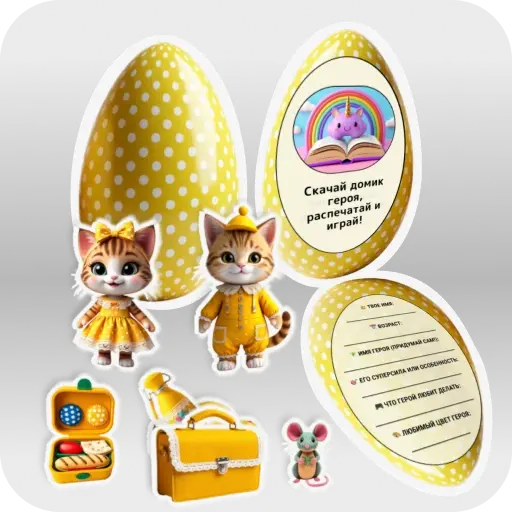 Персонаж Кошка и его вещи с анкетой (Желтый)
