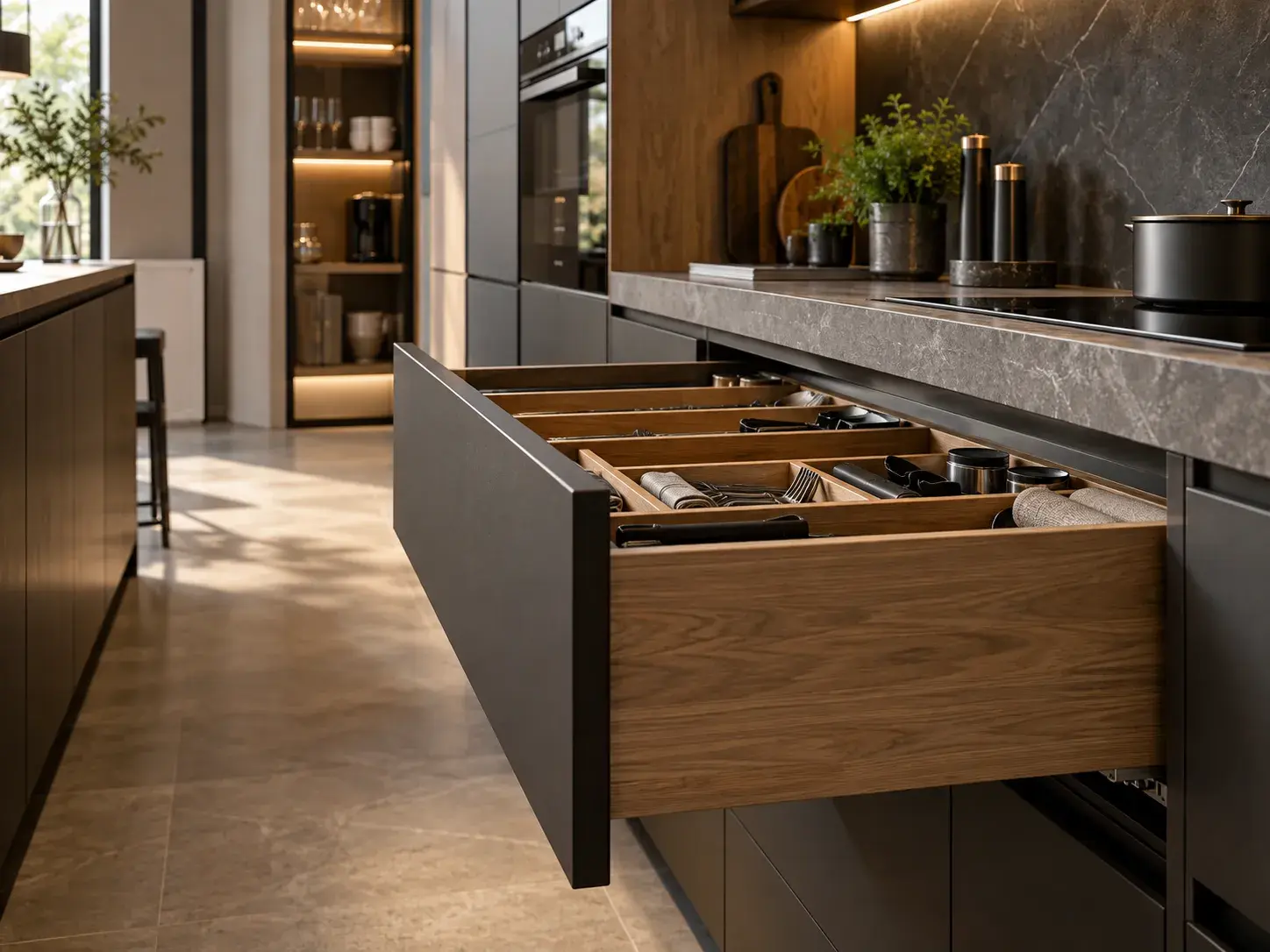 Materiale premium pentru mobilier — texturi de lemn, feronerie și sisteme de glisare