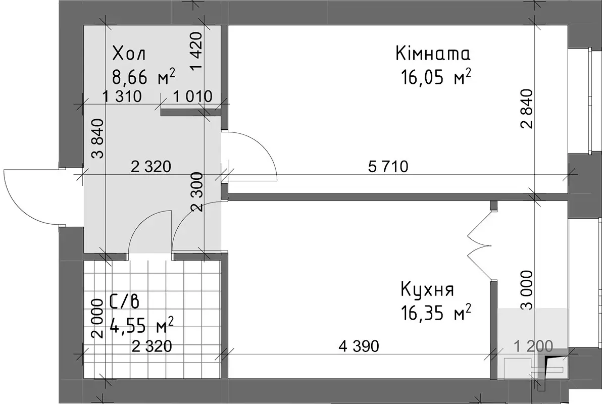 Планировка 1-комнатной квартиры в ЖК Чайка Люкс — вариант 11