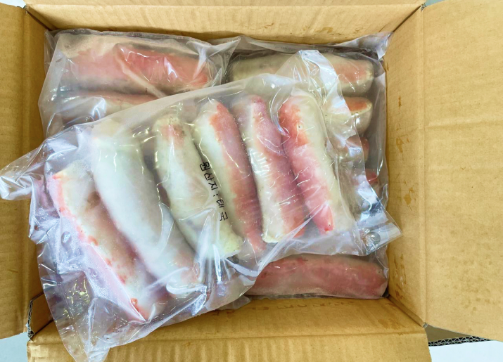 Red King Crab merus meat shell on carton box