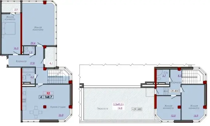 3-комнатная квартира в ЖК Монблан — планировка 3