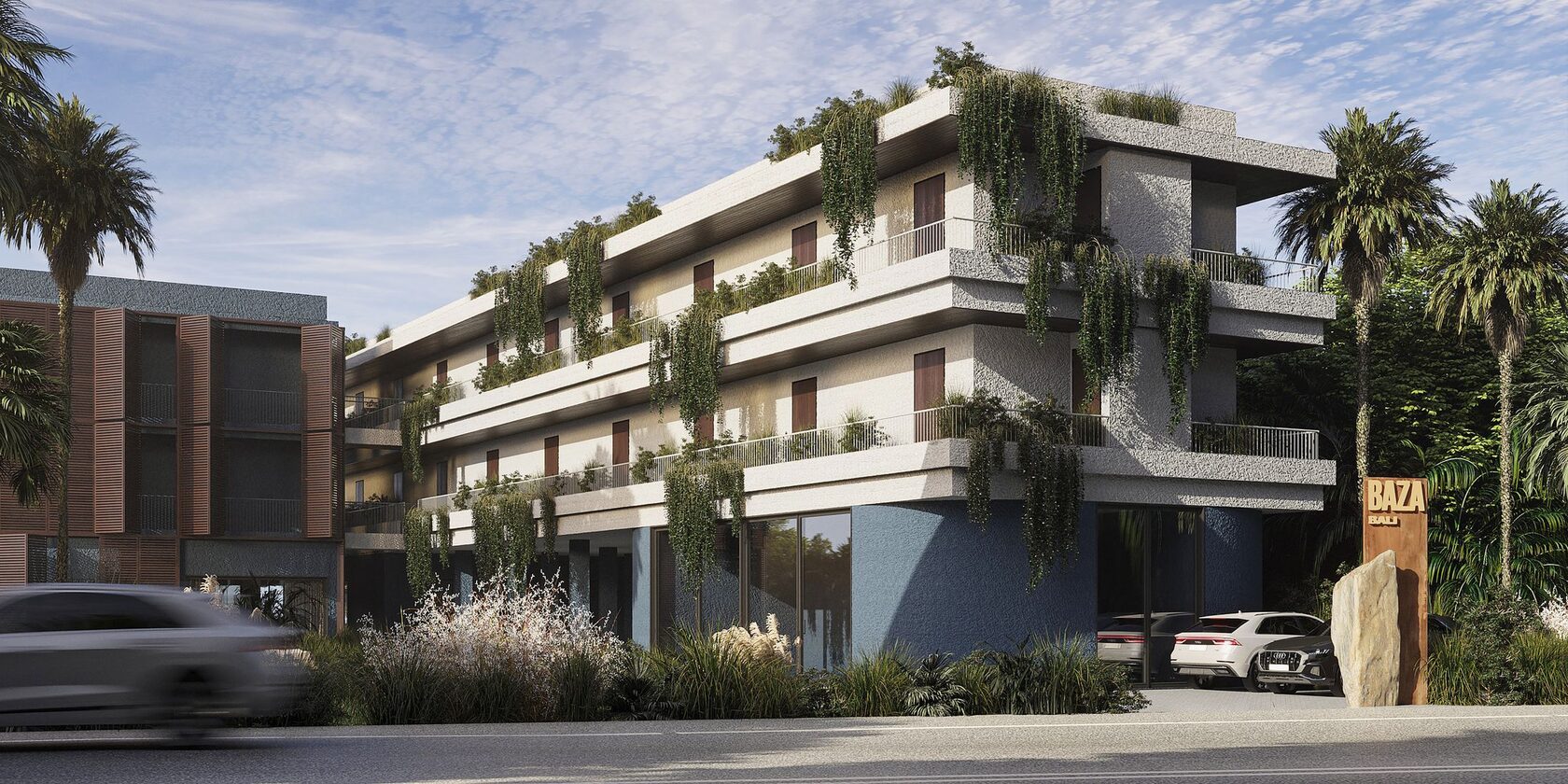 Рендер Baza Kedungu: фасад с входной группой