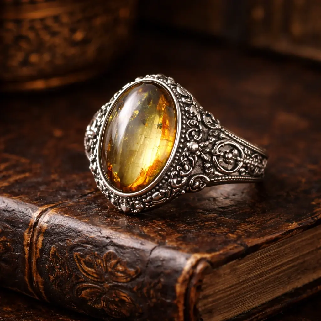 Срібна каблучка з натуральним скаполітом — вінтажний дизайн