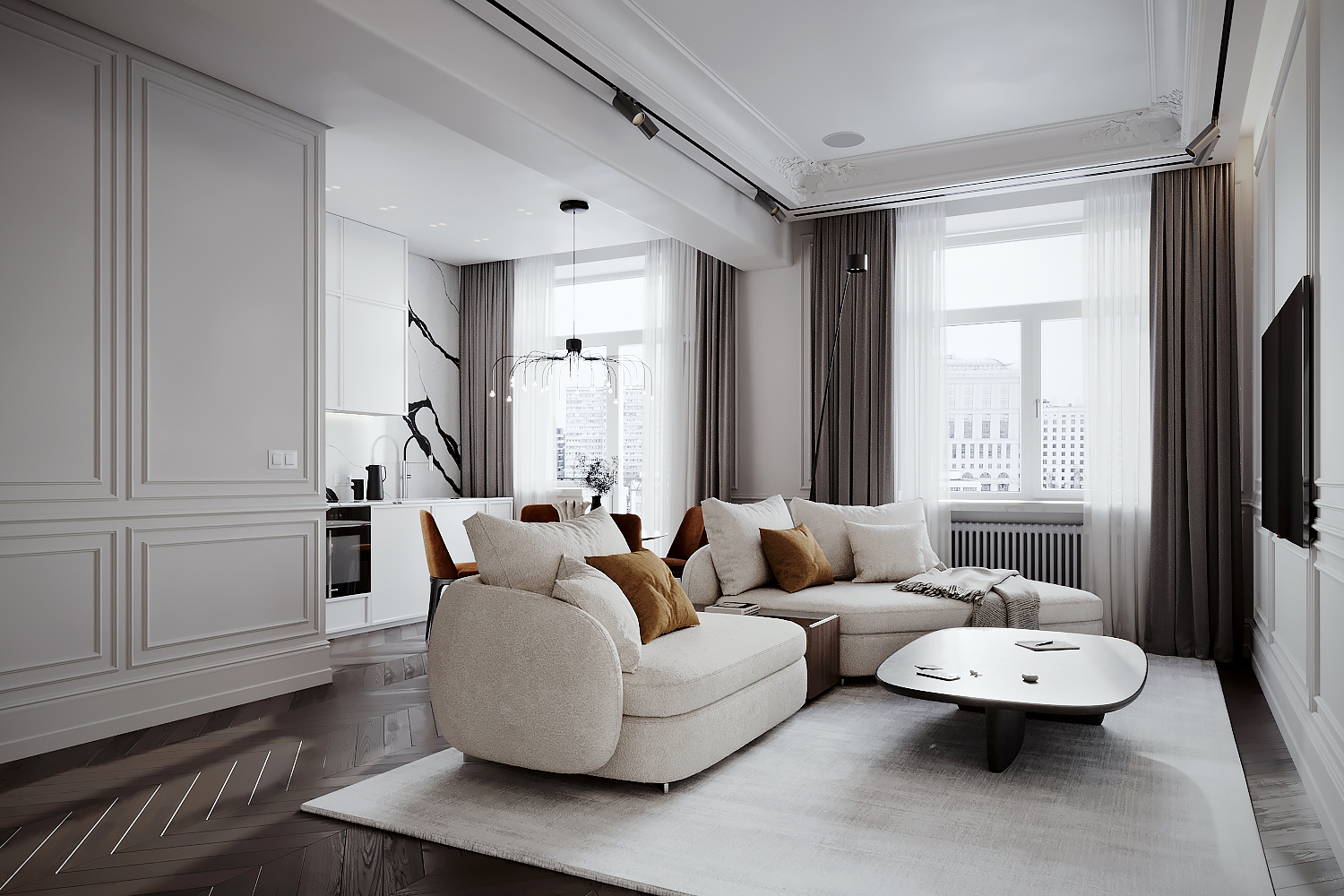 This compact 80 m² apartment is located in a building on the waterfront in the historic center of Moscow