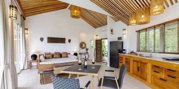 Dining room of a 1 bedroom cozy modern seaview villa with swimming pool on Koh Phangan island