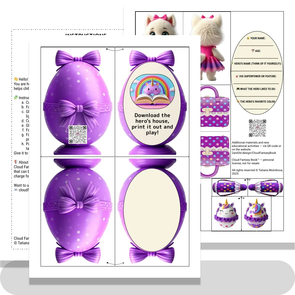 Character Dog and his things with a questionnaire purple-pink