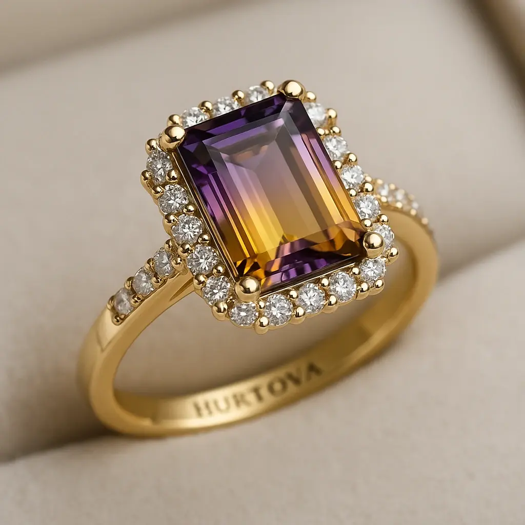 Каблучка з геліодором у золоті 750 проби, ювелірні прикраси HURTOVA 