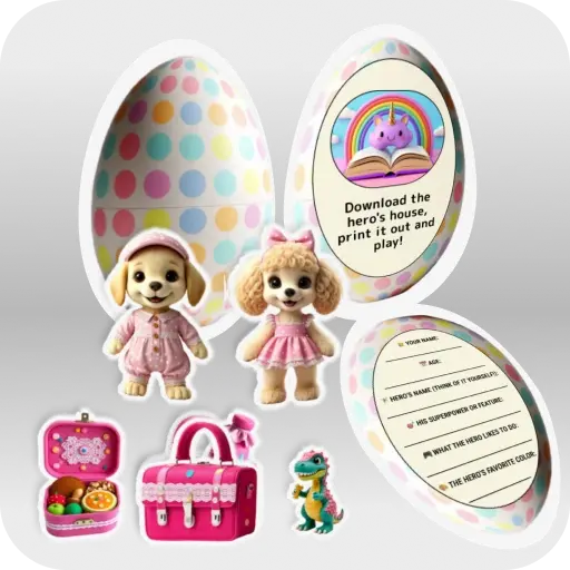 Character Dogs and his things with a questionnaire Pink
