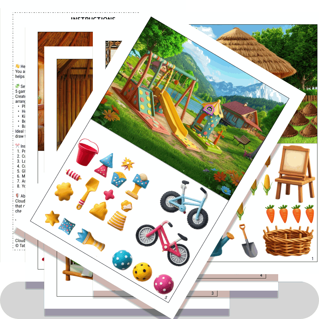 Printable dollhouse with kitchen, bedroom and garden