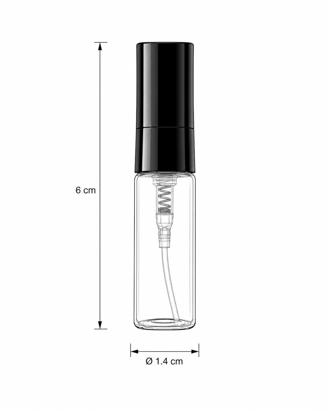 Схема флакону 3 ml: діаметр 1,4 см, висота 6 см