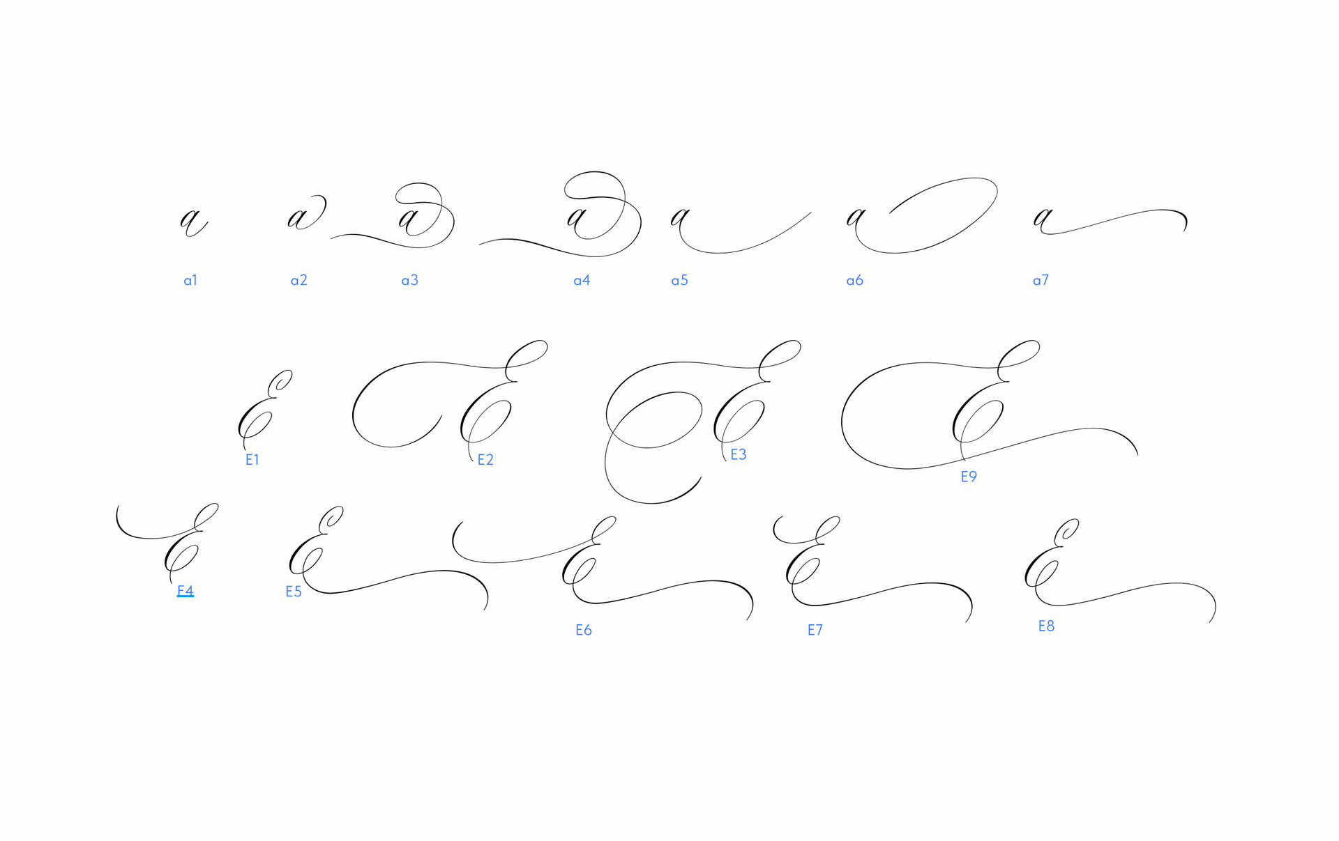 How to use alternates for Ecatherina font, free version