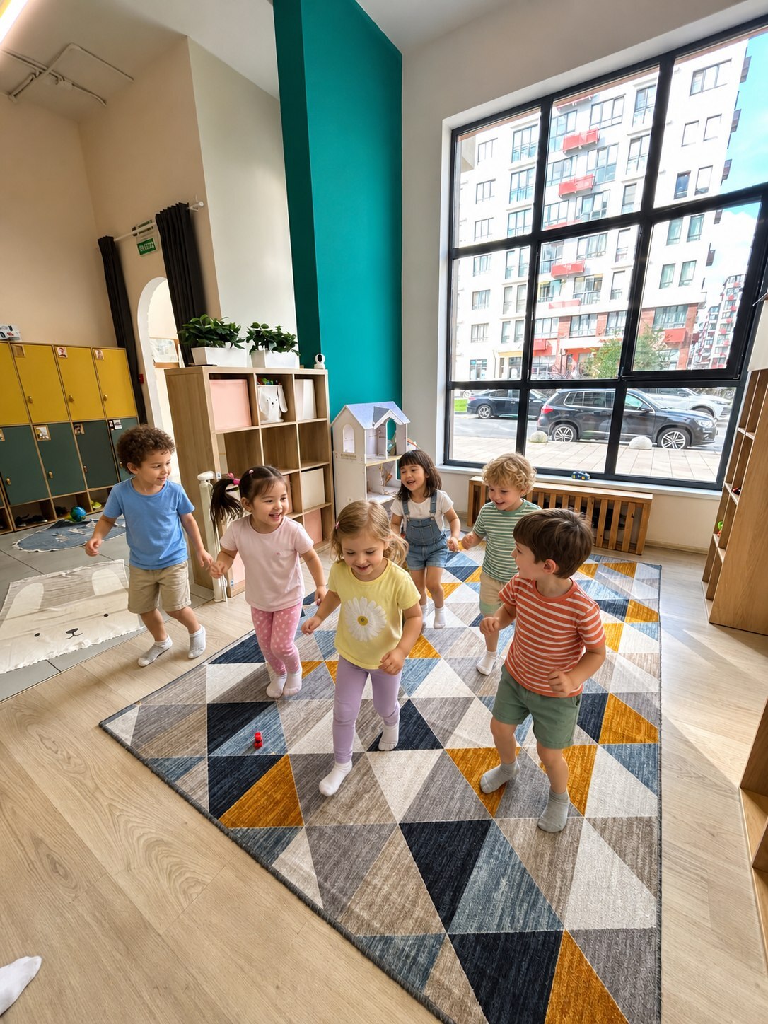 Вымышленные дети танцуют в игровой комнате KIDDO