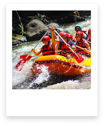 a group of people rafting