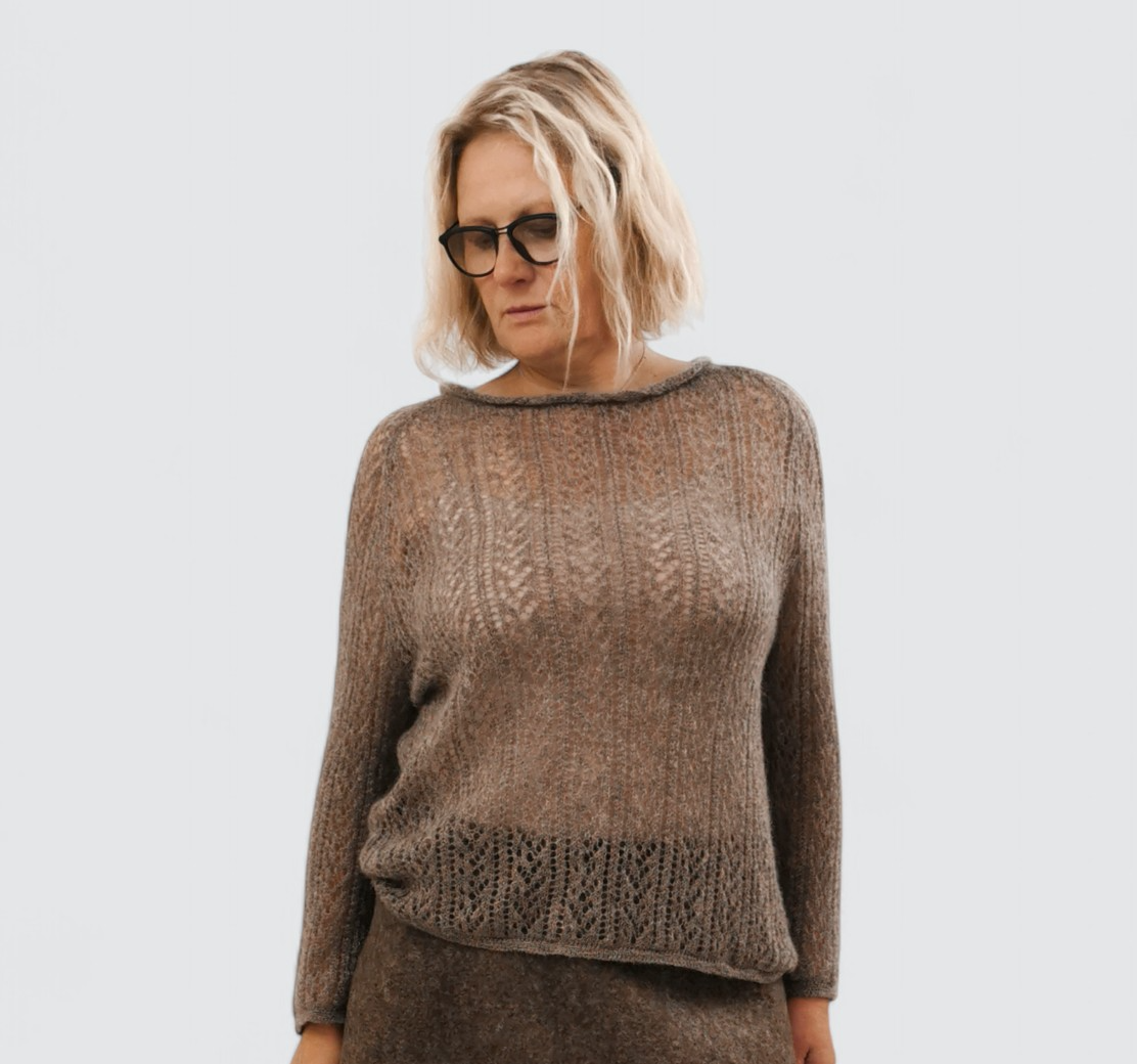 Mocha Macchiato sweater made with kid mohair and silk