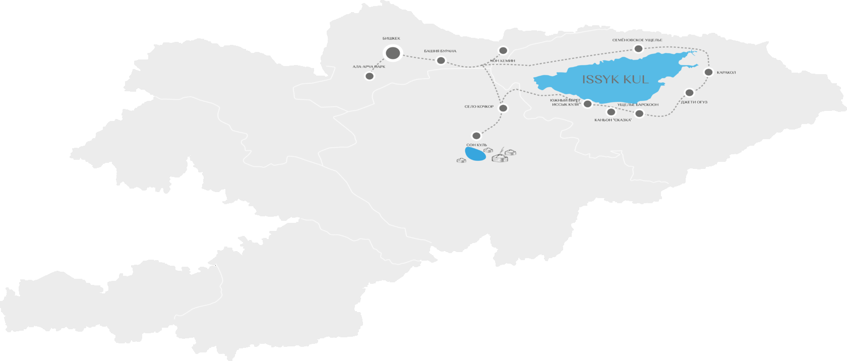 Экскурсионный 8-ми дневный тур вокруг озера Ыссык-Куль и Сон-Куль.