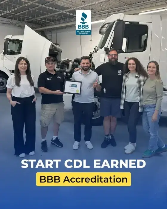 Students learning to drive a semi truck at CDL-A training school