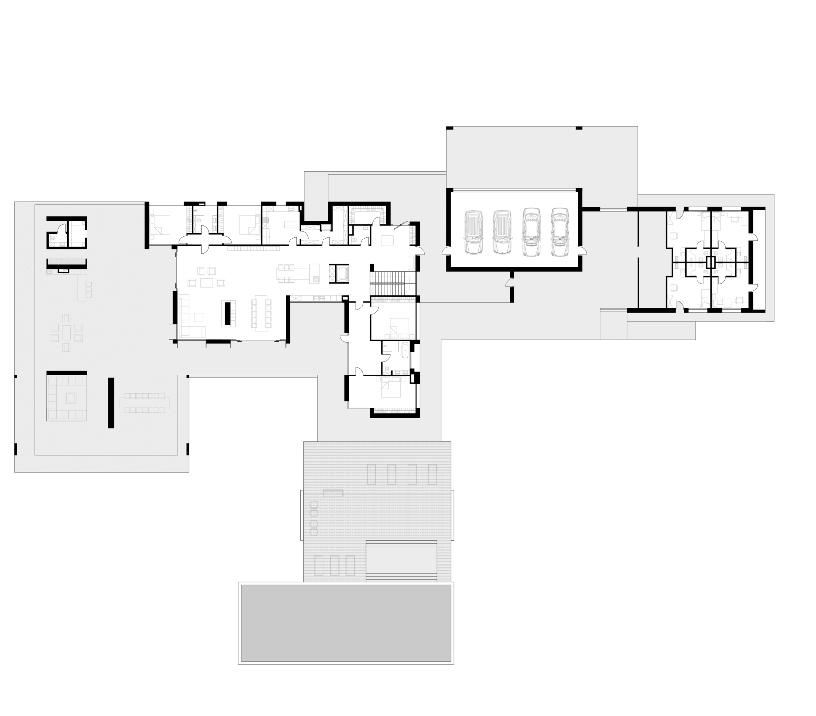 This villa is located on an elevated site in the suburbs of Limassol. The architecture of the house consists of several volumes unified under a single roof, including the main living block, a garage, staff quarters, and a pool area