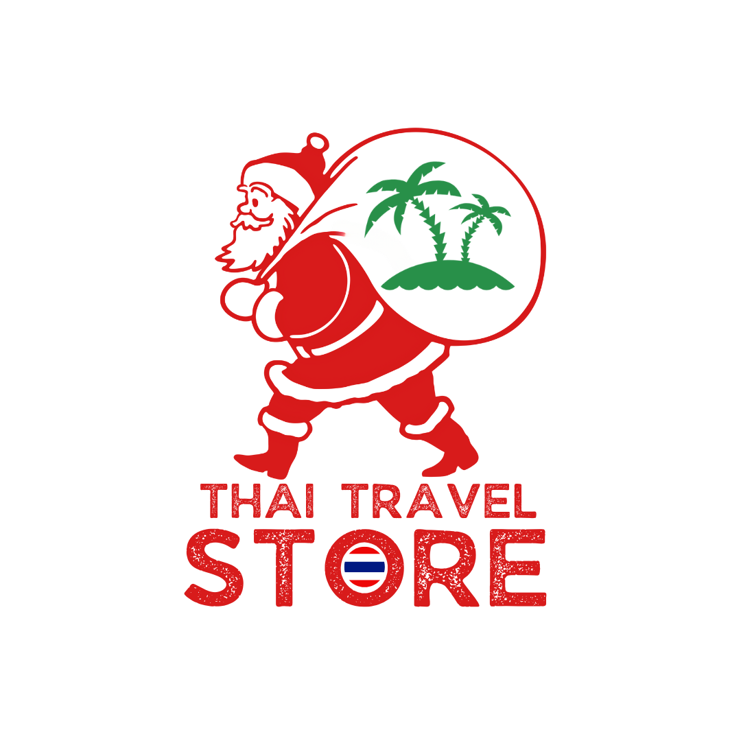 Thai Travel Store logo featuring two palm trees on an island with gradient shades of green and blue.