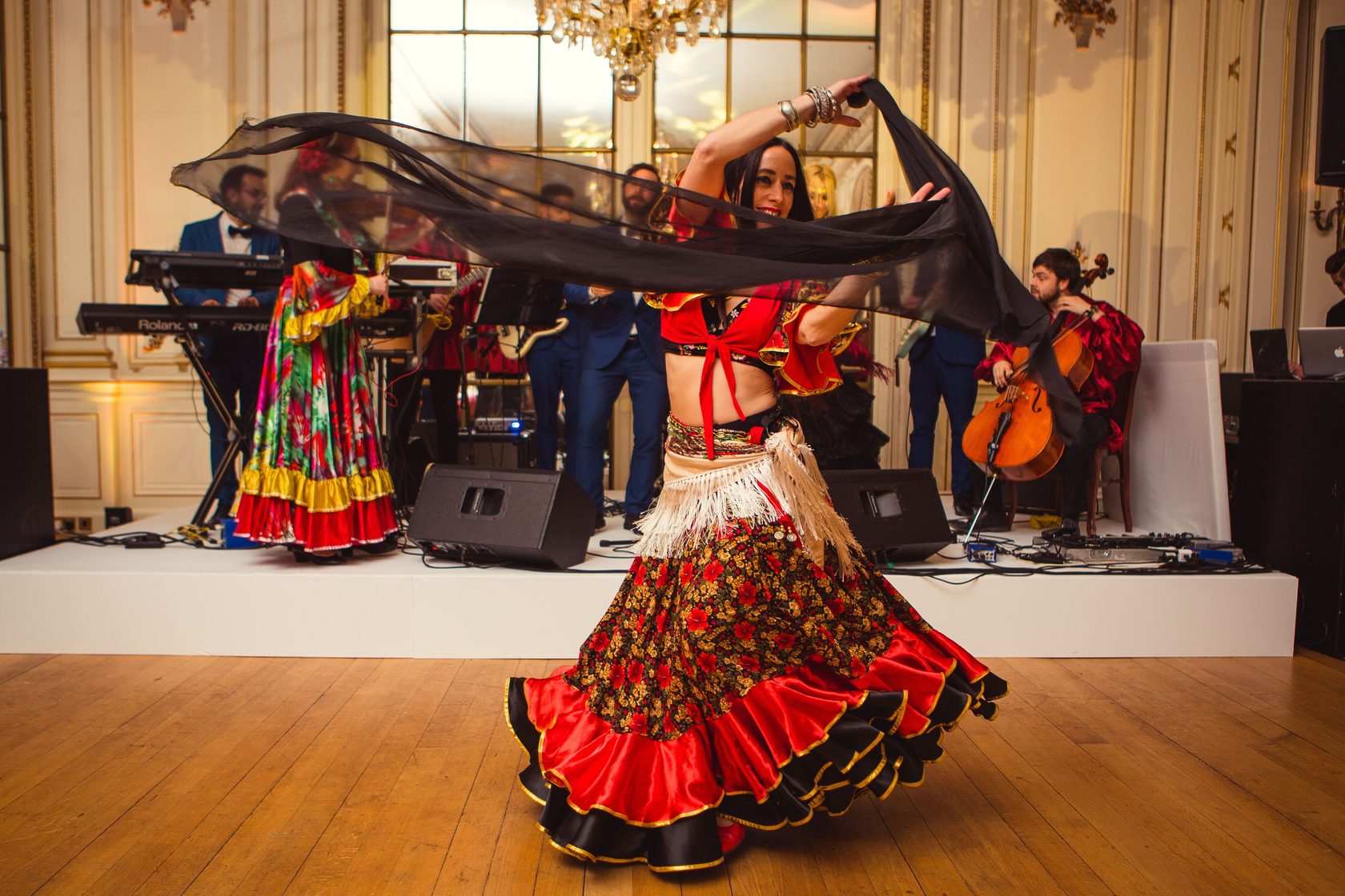 Gypsy musicians and dancer perform at a private party in Luton Hoo Hotel