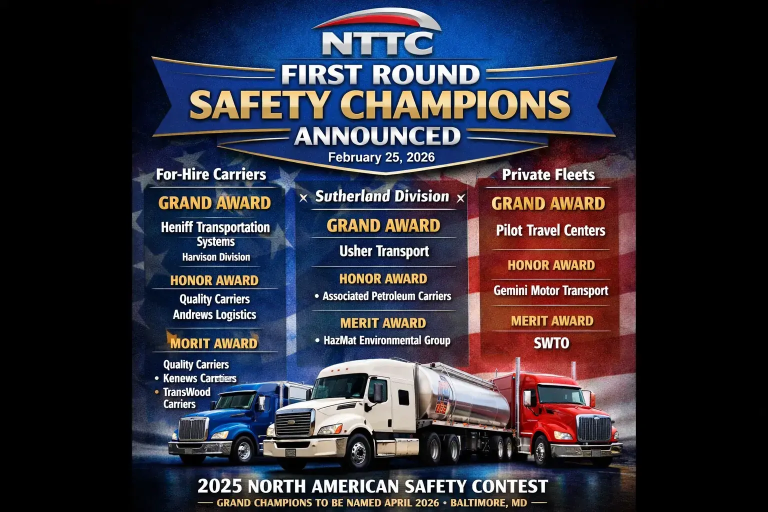 Tanker Organizations Named First Round Safety Champions