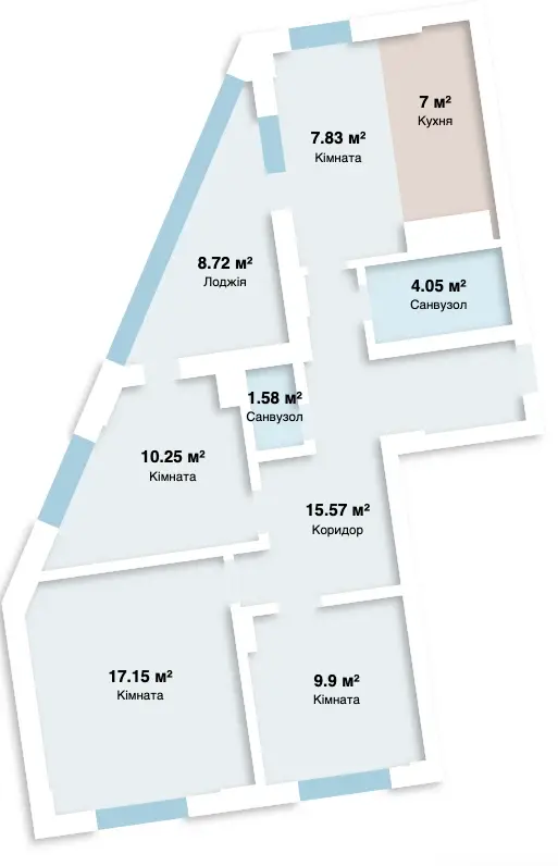 Планировка 3-комнатной квартиры в ЖК RosenTal площадью 78–79 м²