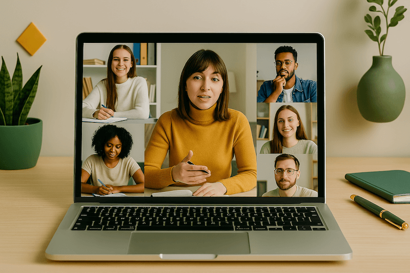Alunos felizes em uma aula de russo em grupo