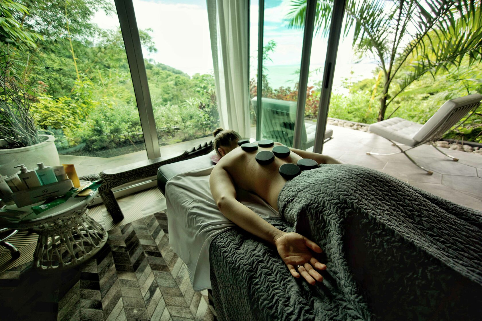 Hot stone therapy with an ocean view