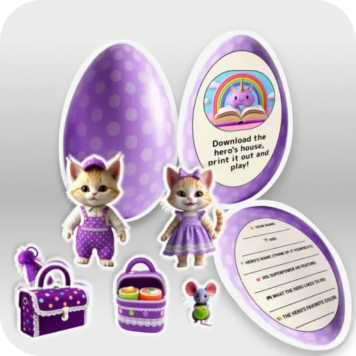 Character Cats and his things with a questionnaire Purple