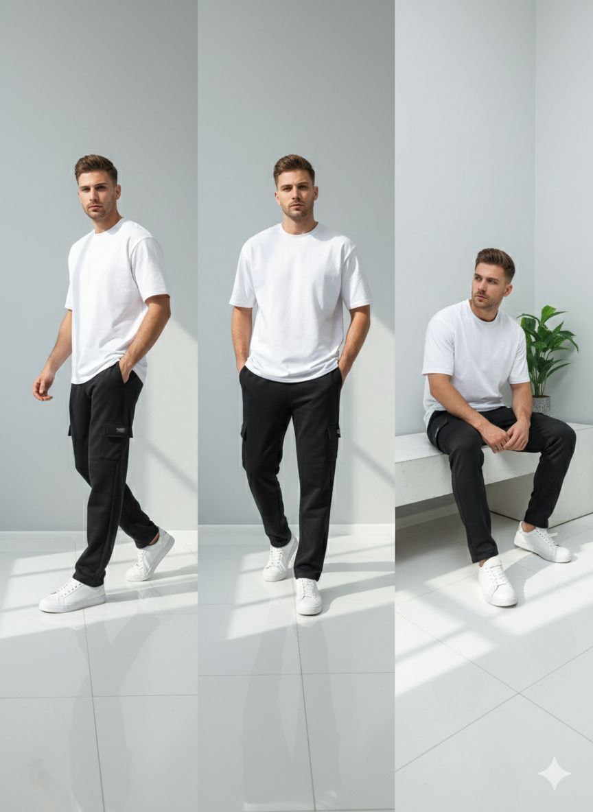 Чоловічі чорні штани карго з кишенями 