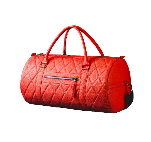 Красная кожаная сумка бочонок в авто фото