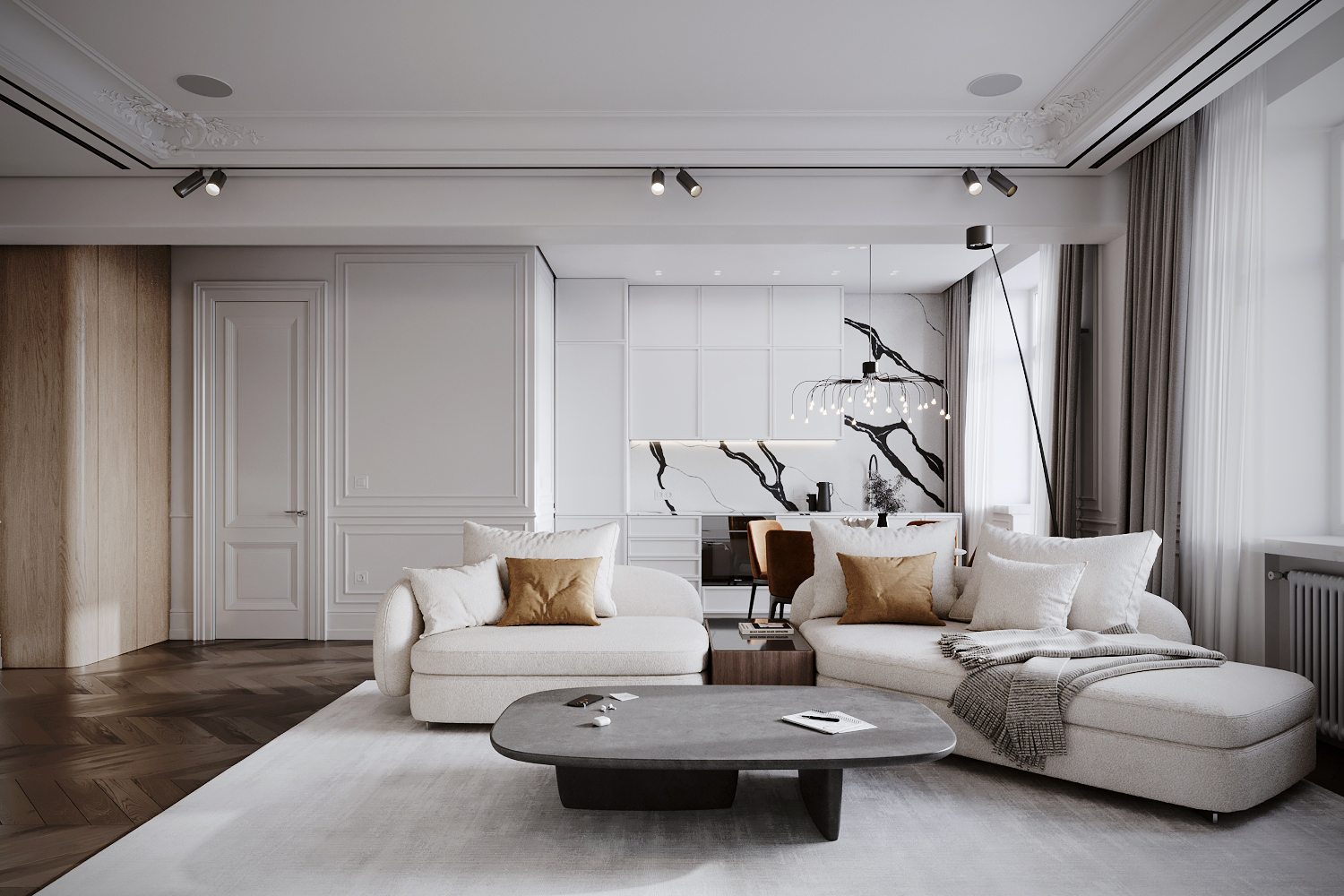 This compact 80 m² apartment is located in a building on the waterfront in the historic center of Moscow