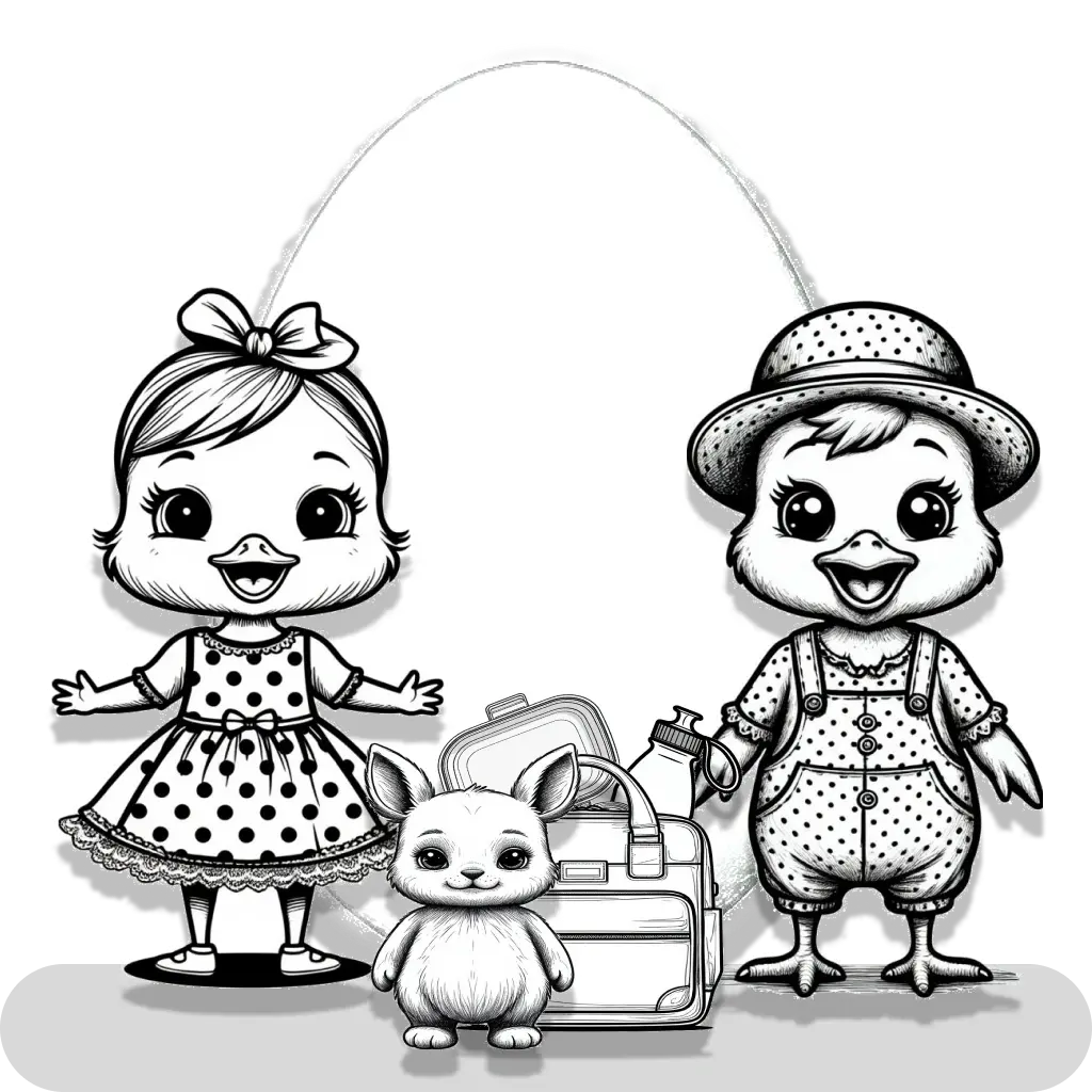 Character Bunny and his things with a questionnaire (B&amp;W)